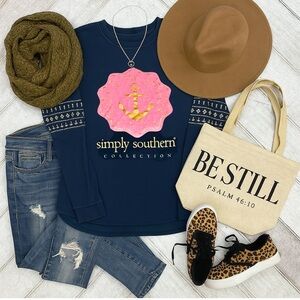 Simply Southern “God Is My Anchor” Navy Christian Nautical Graphic T-Shirt, S